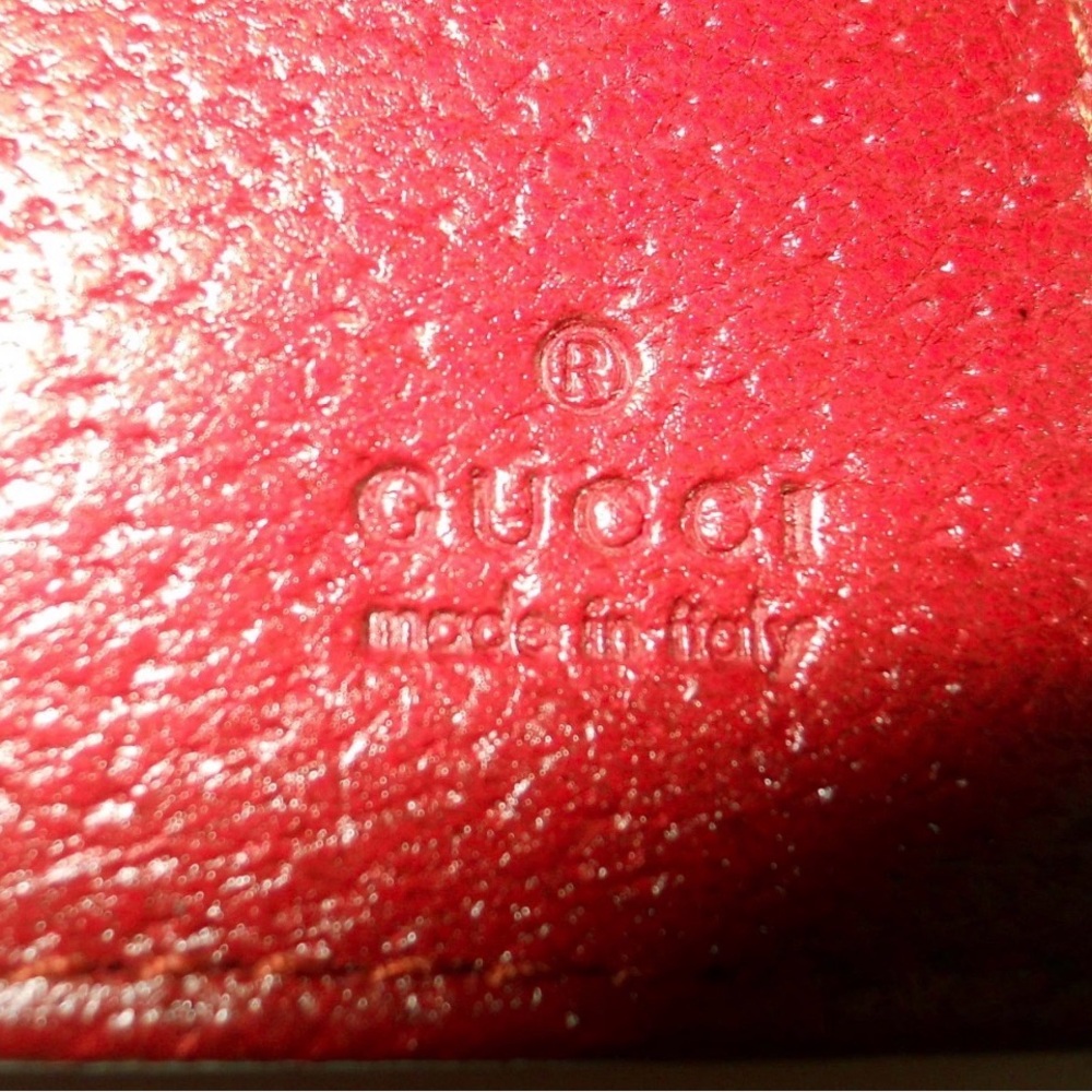 AUTH Gucci Brick Red Embossed Leather Logo Card Wallet Italy - Picture 3 of 10